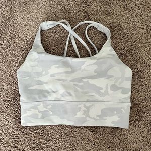 Lululemon Energy Bra, Jacquard Alpine White Starlight Camo print, size 6